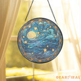 Celestial Moon and Star Stained Glass Suncatcher Starry Night Window Ornament Handmade Gift Unique Holiday Decor Gift