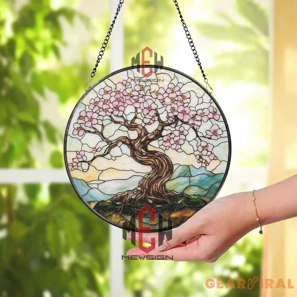 Cherry Blossom Tree Stained Glass Suncatcher Sakura Window Hanging Japanese Tree Glass Art Peaceful Nature Decor Spring