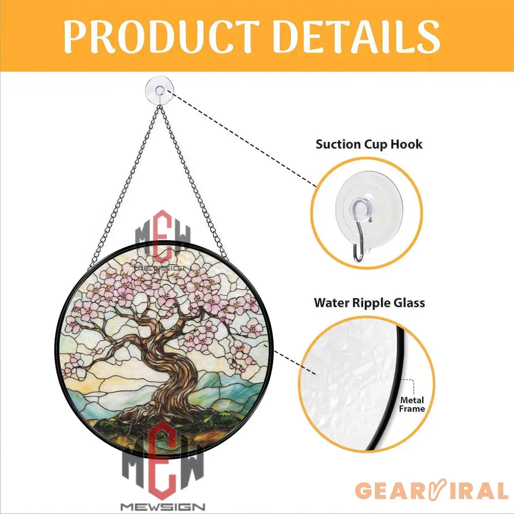 Cherry Blossom Tree Stained Glass Suncatcher Sakura Window Hanging Japanese Tree Glass Art Peaceful Nature Decor Spring