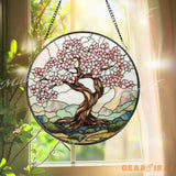 Cherry Blossom Tree Stained Glass Suncatcher Spring Window Hanging Decor Zen Nature Art Panel Pink Floral Glass Gift