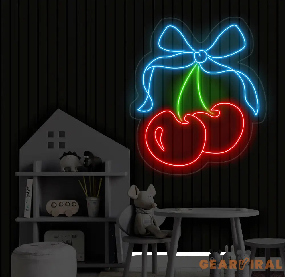 Cherry Neon Sign - Custom LED Fruit Light Cherry Wall Art Home Decor for Living Room or Kitchen Neon Sign for Room Wall
