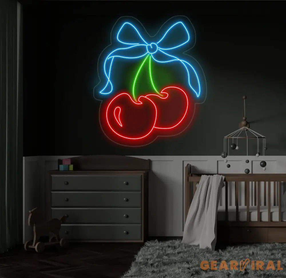 Cherry Neon Sign - Custom LED Fruit Light Cherry Wall Art Home Decor for Living Room or Kitchen Neon Sign for Room Wall
