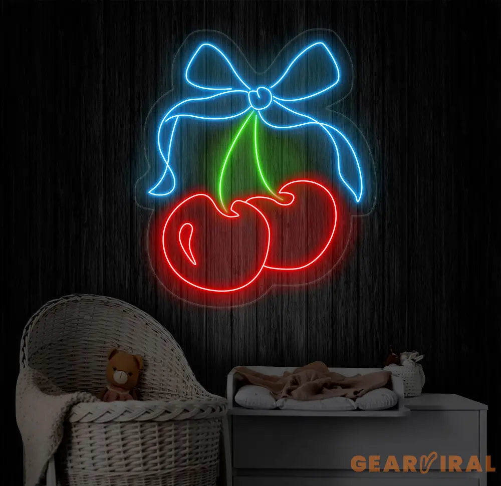 Cherry Neon Sign - Custom LED Fruit Light Cherry Wall Art Home Decor for Living Room or Kitchen Neon Sign for Room Wall