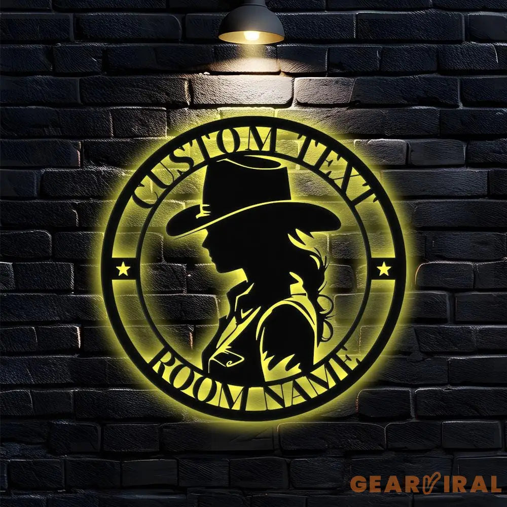 Chic Cowgirl Name Metal Sign with LED Lights Personalized Family Name Metal Sign Family Wall Decor Personalized Wall