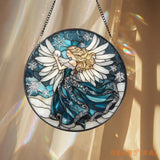 Chickadee Bird Stained Glass Suncatcher Round Window Hanging Panel Black-Capped Chickadee Decor Nature Lover Gift Bird