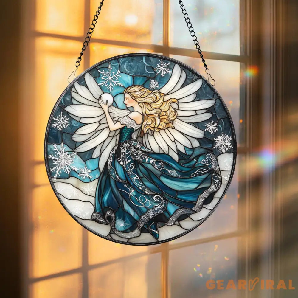 Chickadee Bird Stained Glass Suncatcher Round Window Hanging Panel Black-Capped Chickadee Decor Nature Lover Gift Bird