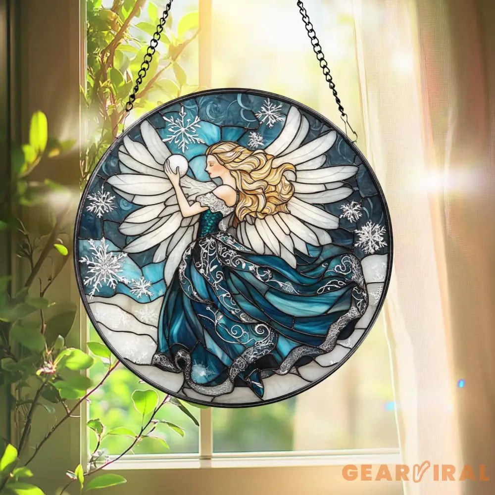 Chickadee Bird Stained Glass Suncatcher Round Window Hanging Panel Black-Capped Chickadee Decor Nature Lover Gift Bird