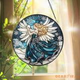 Chickadee Bird Stained Glass Suncatcher Round Window Hanging Panel Black-Capped Chickadee Decor Nature Lover Gift Bird