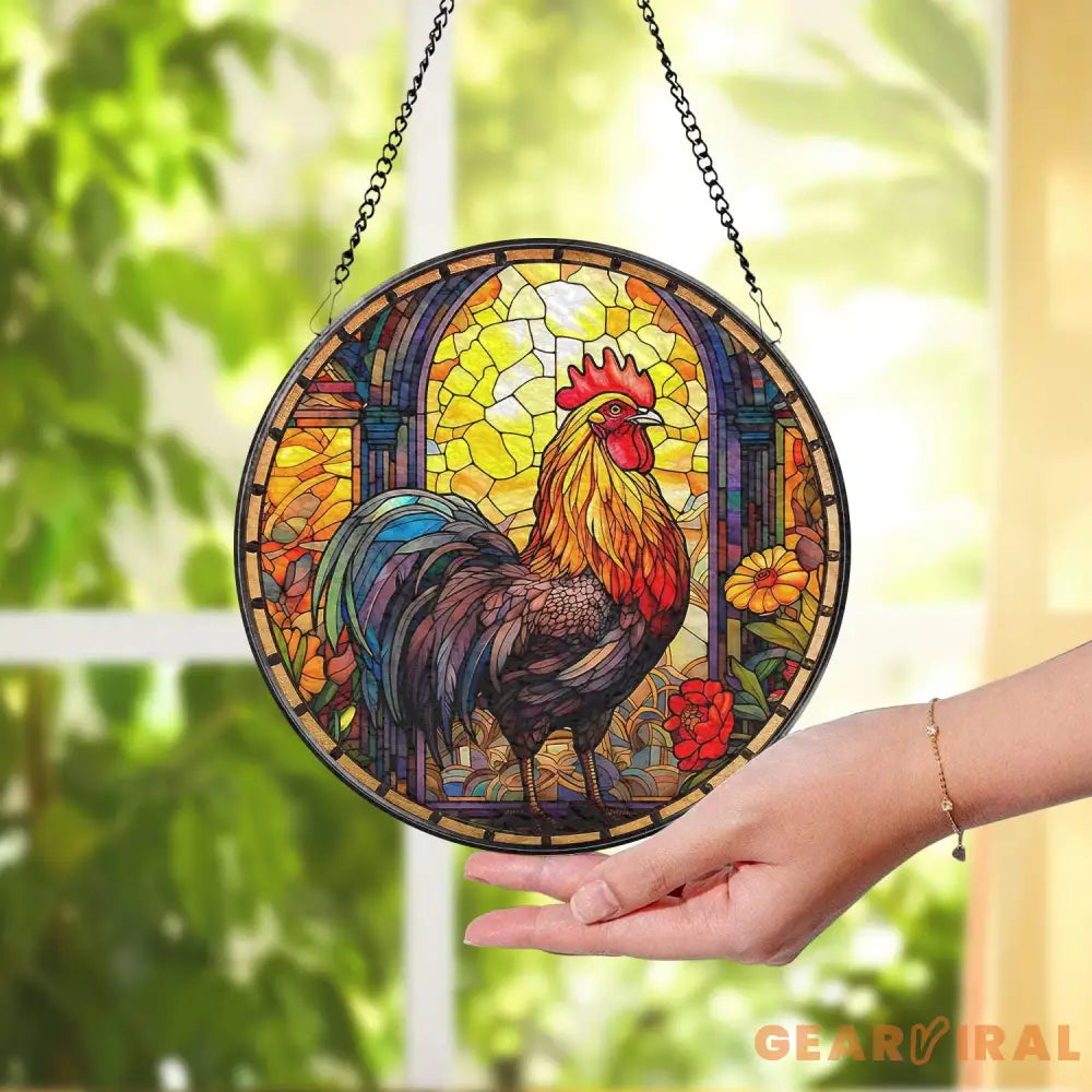 Chicken Stained Glass SunCatcher Farm Animal Window Hanging Rooster Suncatcher Gift Chicken Lover Decoration Gift for