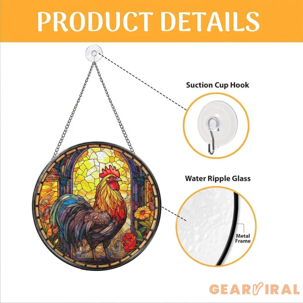 Chicken Stained Glass SunCatcher Farm Animal Window Hanging Rooster Suncatcher Gift Chicken Lover Decoration Gift for