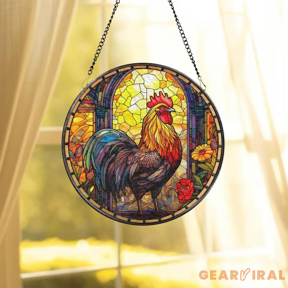 Chicken Stained Glass SunCatcher Farm Animal Window Hanging Rooster Suncatcher Gift Chicken Lover Decoration Gift for
