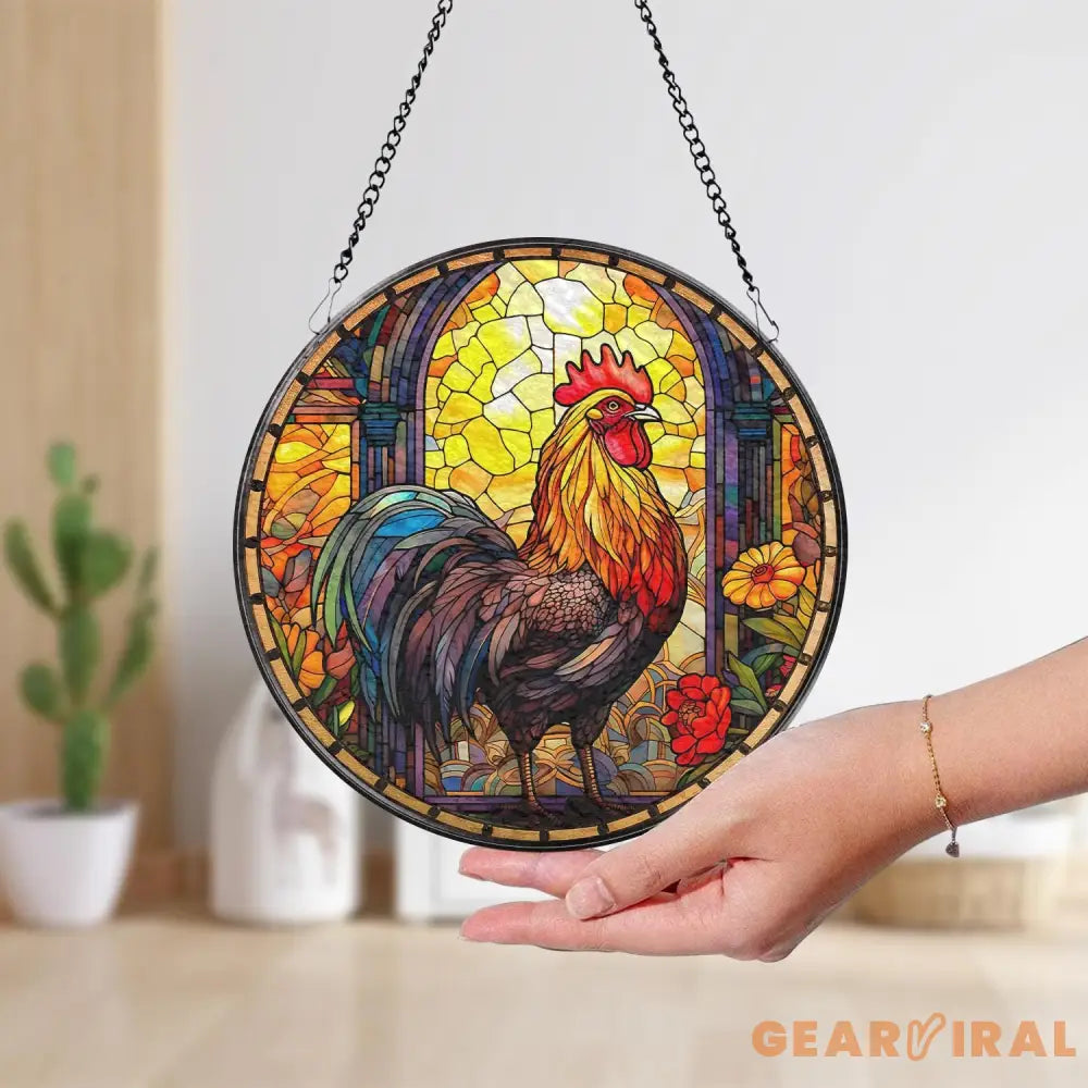 Chicken Stained Glass SunCatcher Farm Animal Window Hanging Rooster Suncatcher Gift Chicken Lover Decoration Gift for