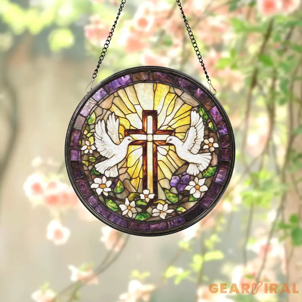 Christian Cross and Dove Suncatcher Handmade Religious Window Art Easter Gift for Her Faithful Home Decor Baptism or