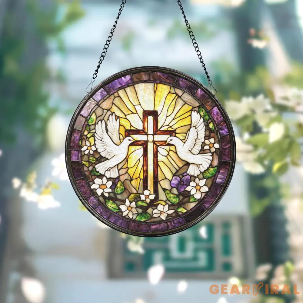 Christian Cross and Dove Suncatcher Handmade Religious Window Art Easter Gift for Her Faithful Home Decor Baptism or