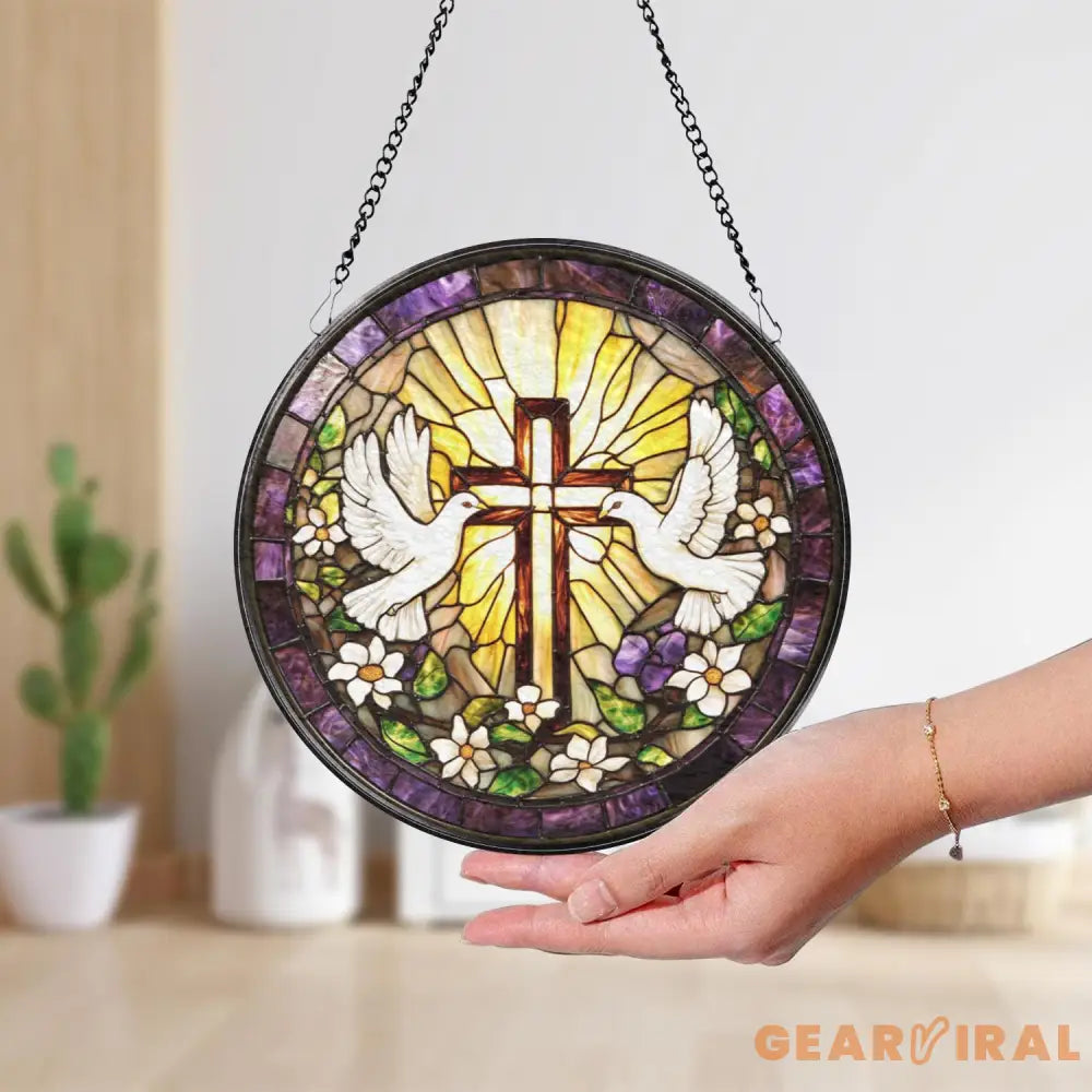 Christian Cross and Dove Suncatcher Handmade Religious Window Art Easter Gift for Her Faithful Home Decor Baptism or