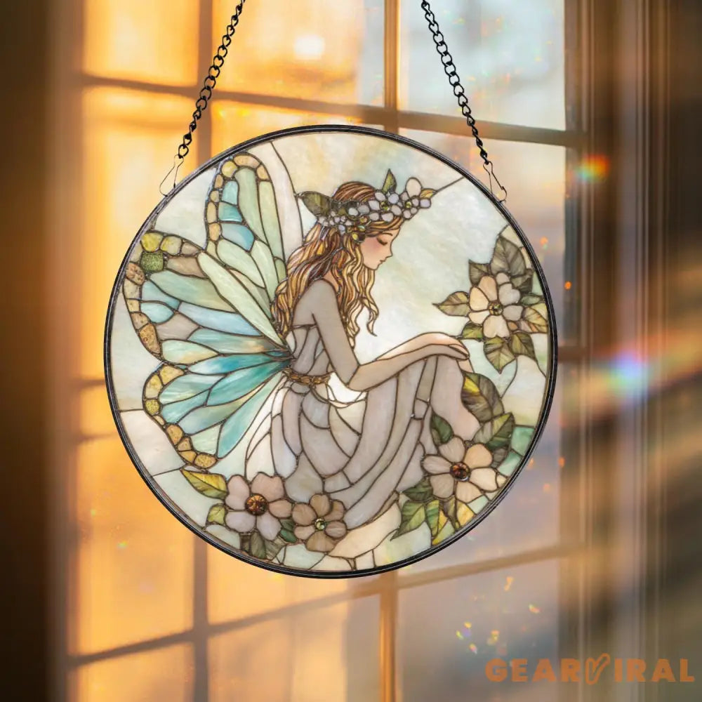 Christian Cross Stained Glass Suncatcher Sunset Cross Window Hanging Religious Home Decor Jesus Faith Ornament Floral