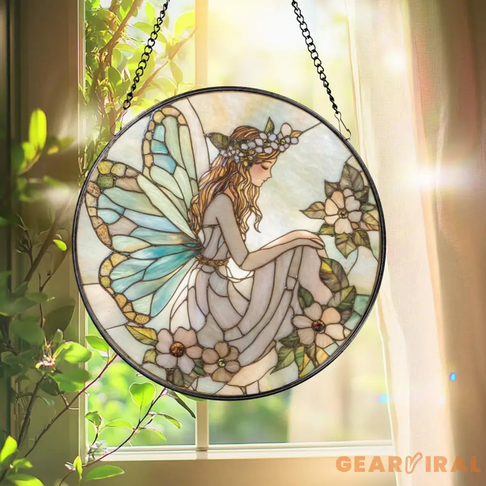 Christian Cross Stained Glass Suncatcher Sunset Cross Window Hanging Religious Home Decor Jesus Faith Ornament Floral