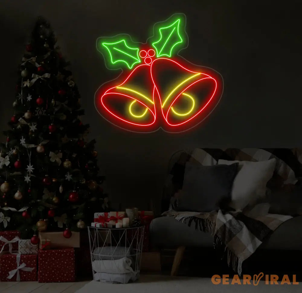 Christmas Bell Neon Sign - Jingle Bell LED Christmas Tree Light Merry Christmas Neon Sign for Home Room Wall Decor