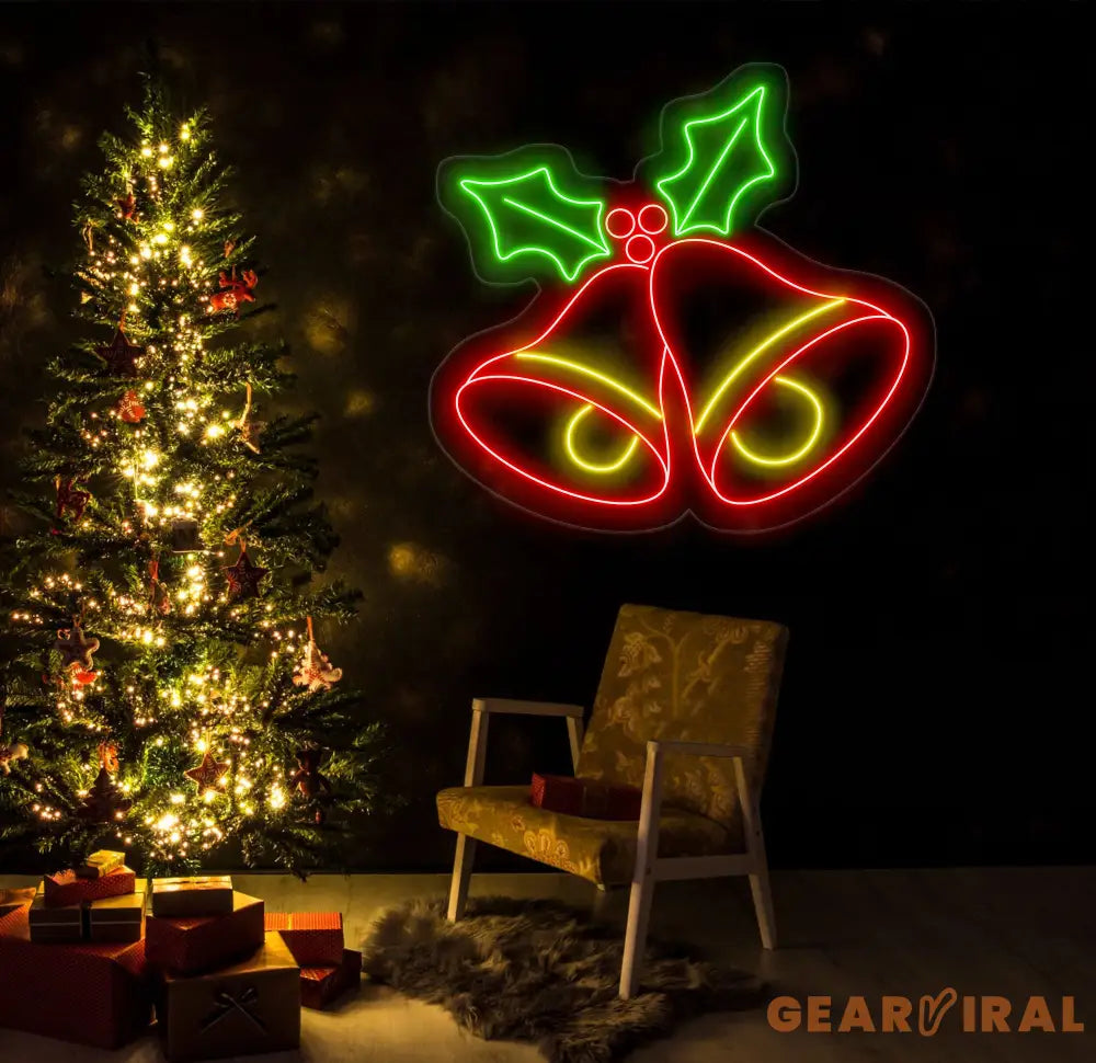 Christmas Bell Neon Sign - Jingle Bell LED Christmas Tree Light Merry Christmas Neon Sign for Home Room Wall Decor