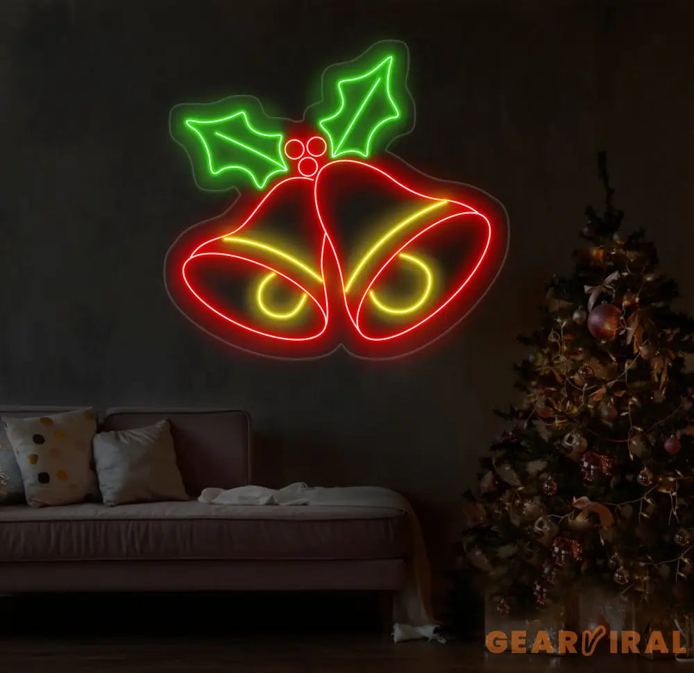 Christmas Bell Neon Sign - Jingle Bell LED Christmas Tree Light Merry Christmas Neon Sign for Home Room Wall Decor