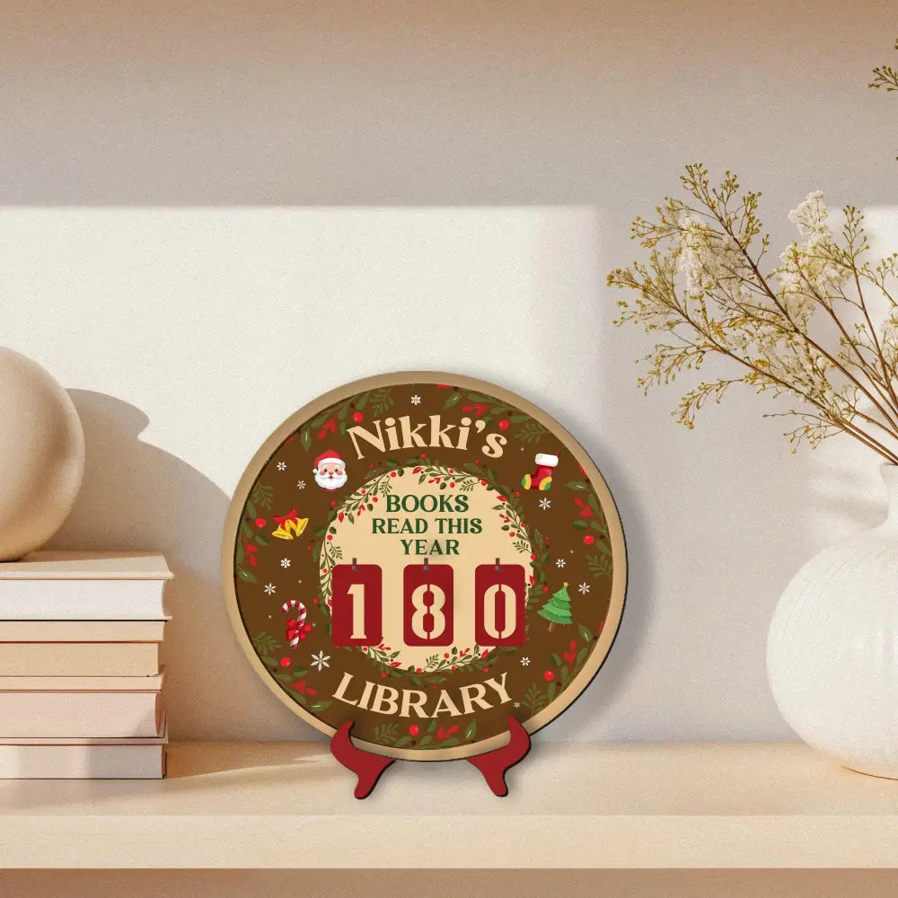Christmas Book Tracker Sign, Holiday Reading Goal Counter, Custom Name Library Decor, Book Lover Gift, Festive Reading Display