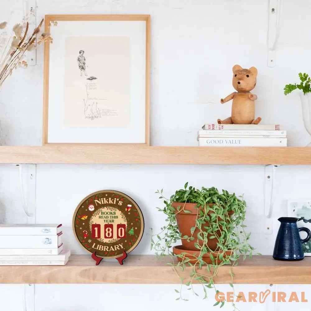 Christmas Book Tracker Sign, Holiday Reading Goal Counter, Custom Name Library Decor, Book Lover Gift, Festive Reading Display