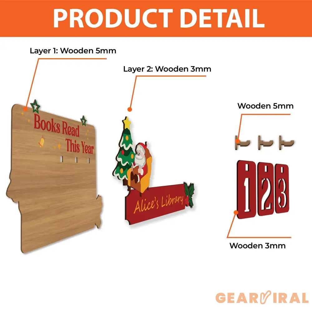 Christmas Books Read Tracker Sign, Personalized Wooden Santa Library Sign, Holiday Reading Countdown Decoration Gift for Book Lovers