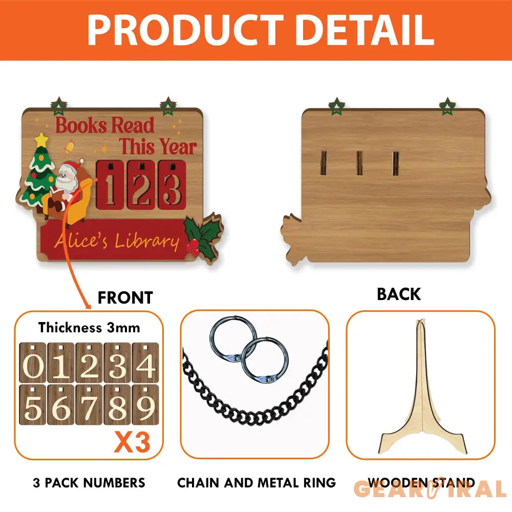Christmas Books Read Tracker Sign, Personalized Wooden Santa Library Sign, Holiday Reading Countdown Decoration Gift for Book Lovers