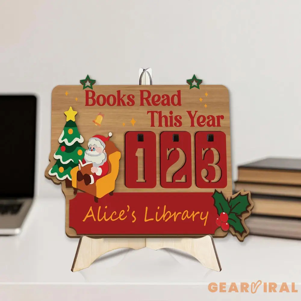 Christmas Books Read Tracker Sign, Personalized Wooden Santa Library Sign, Holiday Reading Countdown Decoration Gift for Book Lovers