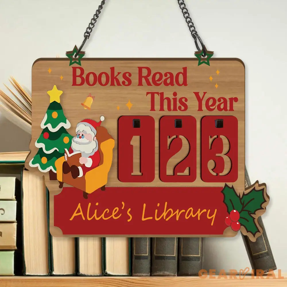 Christmas Books Read Tracker Sign, Personalized Wooden Santa Library Sign, Holiday Reading Countdown Decoration Gift for Book Lovers
