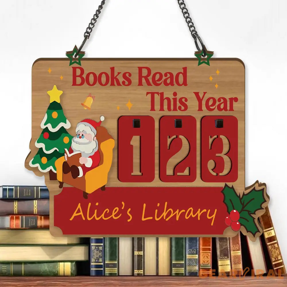 Christmas Books Read Tracker Sign, Personalized Wooden Santa Library Sign, Holiday Reading Countdown Decoration Gift for Book Lovers