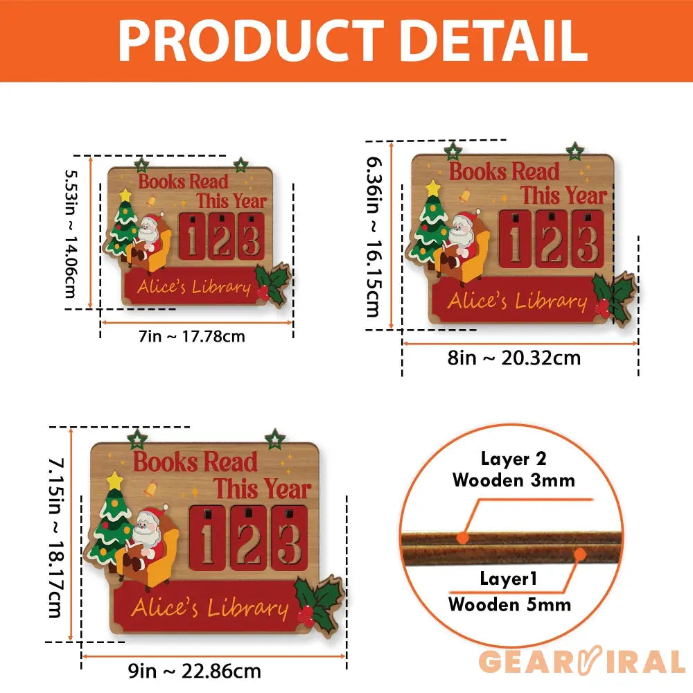 Christmas Books Read Tracker Sign, Personalized Wooden Santa Library Sign, Holiday Reading Countdown Decoration Gift for Book Lovers