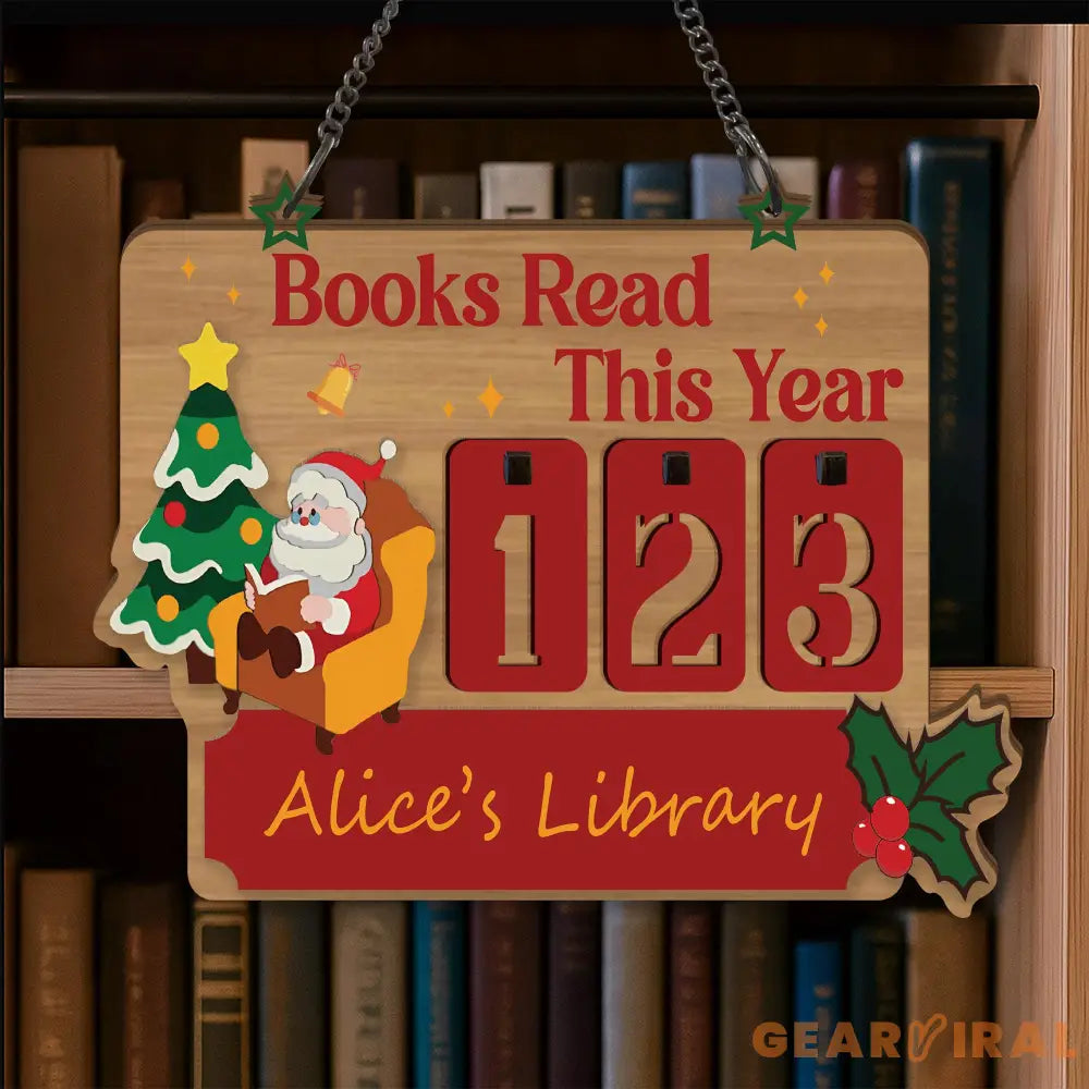Christmas Books Read Tracker Sign, Personalized Wooden Santa Library Sign, Holiday Reading Countdown Decoration Gift for Book Lovers