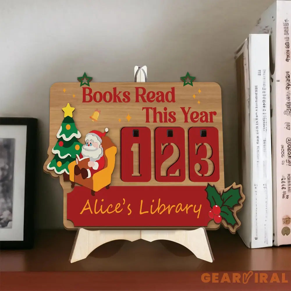 Christmas Books Read Tracker Sign, Personalized Wooden Santa Library Sign, Holiday Reading Countdown Decoration Gift for Book Lovers