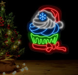 Christmas Cupcake Neon Sign Festive Dessert LED Light Custom Holiday Cupcake Neon Art Santa Hat Neon Wall Light Holiday