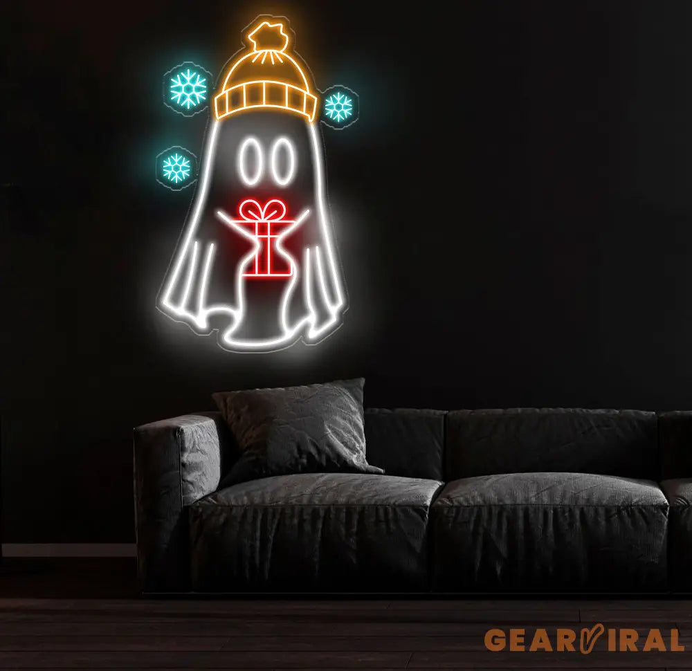 Christmas Ghost Neon Sign - Custom Holiday LED Light Winter Ghost Decor with Gift Festive Wall Art Christmas Party