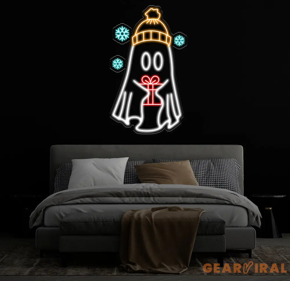 Christmas Ghost Neon Sign - Custom Holiday LED Light Winter Ghost Decor with Gift Festive Wall Art Christmas Party