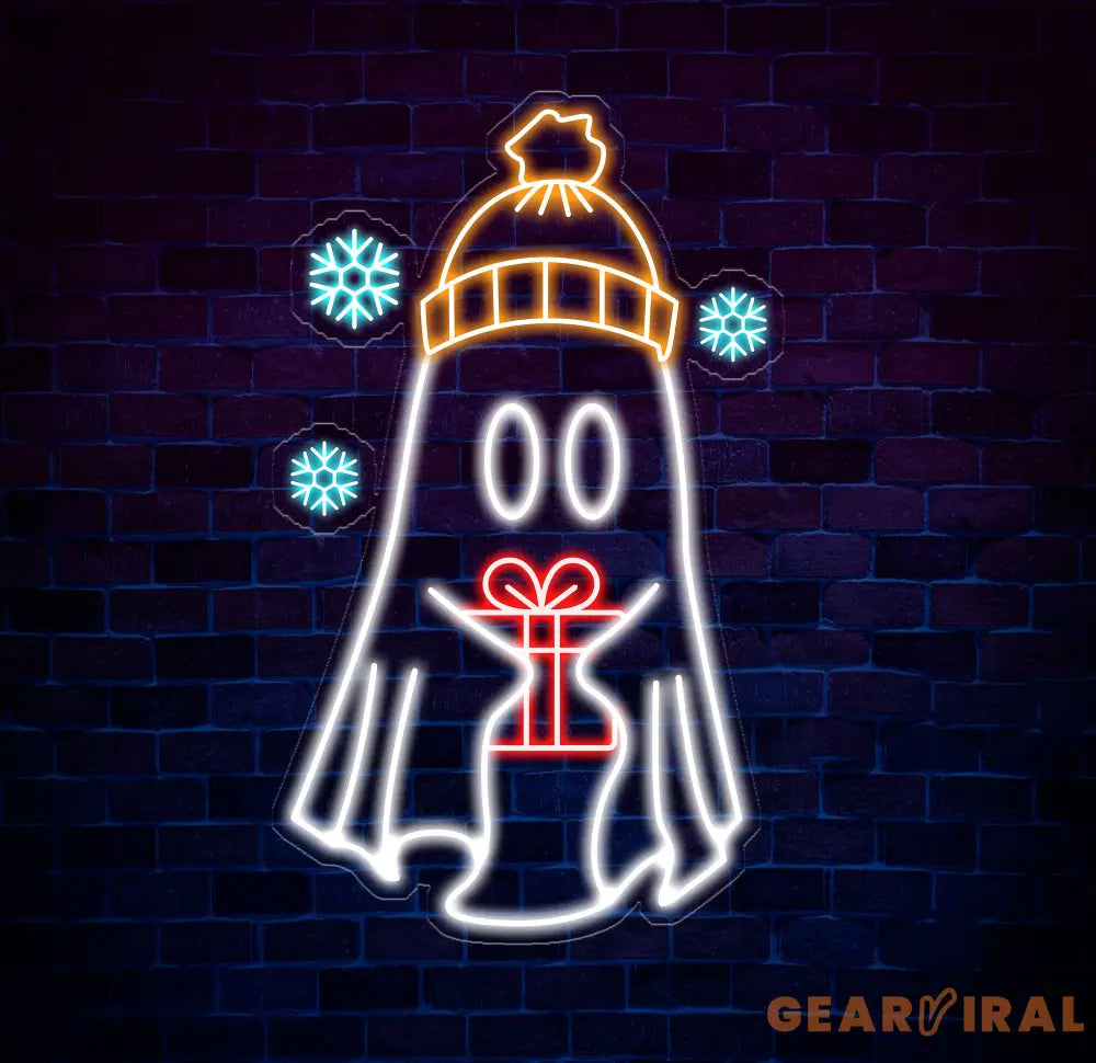Christmas Ghost Neon Sign - Custom Holiday LED Light Winter Ghost Decor with Gift Festive Wall Art Christmas Party