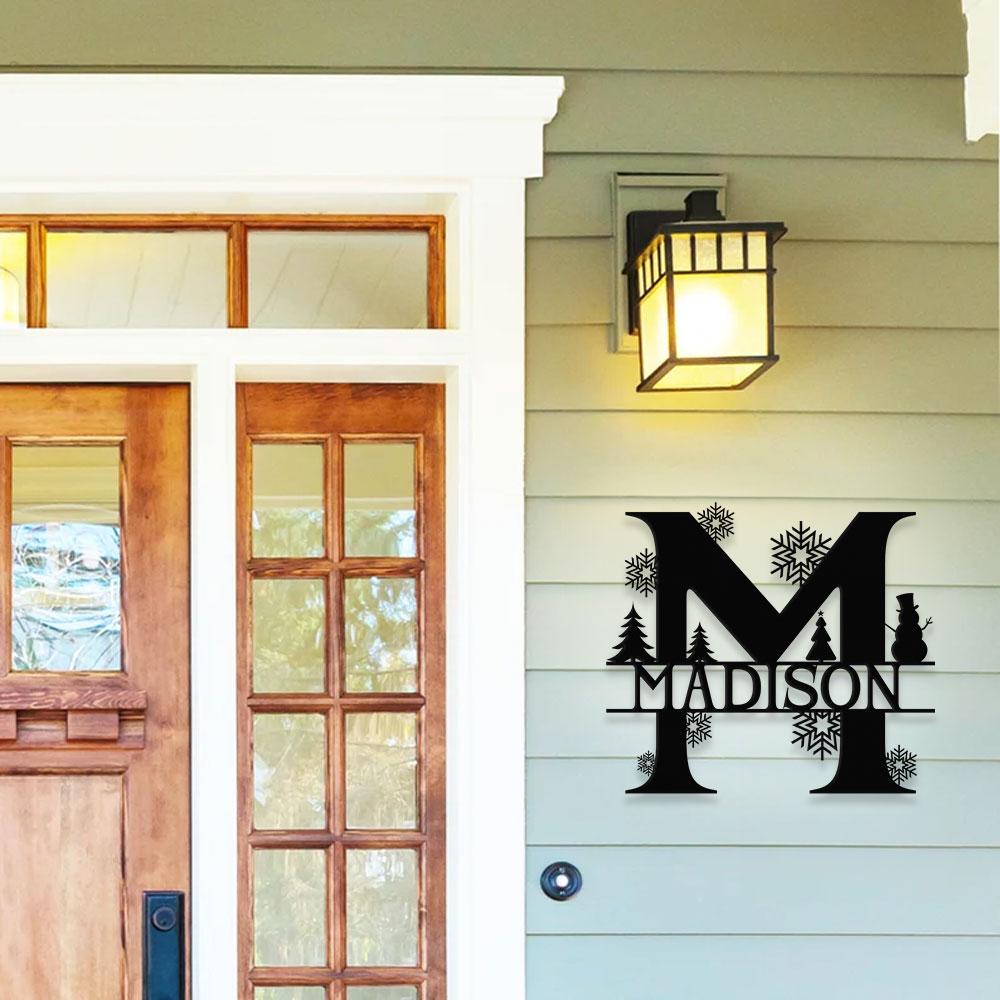 Christmas Monogram Metal Sign, Christmas Name Sign, Personalized Split Letter Last Name, Monogram Wall Sign, Outdoor Door Monogram