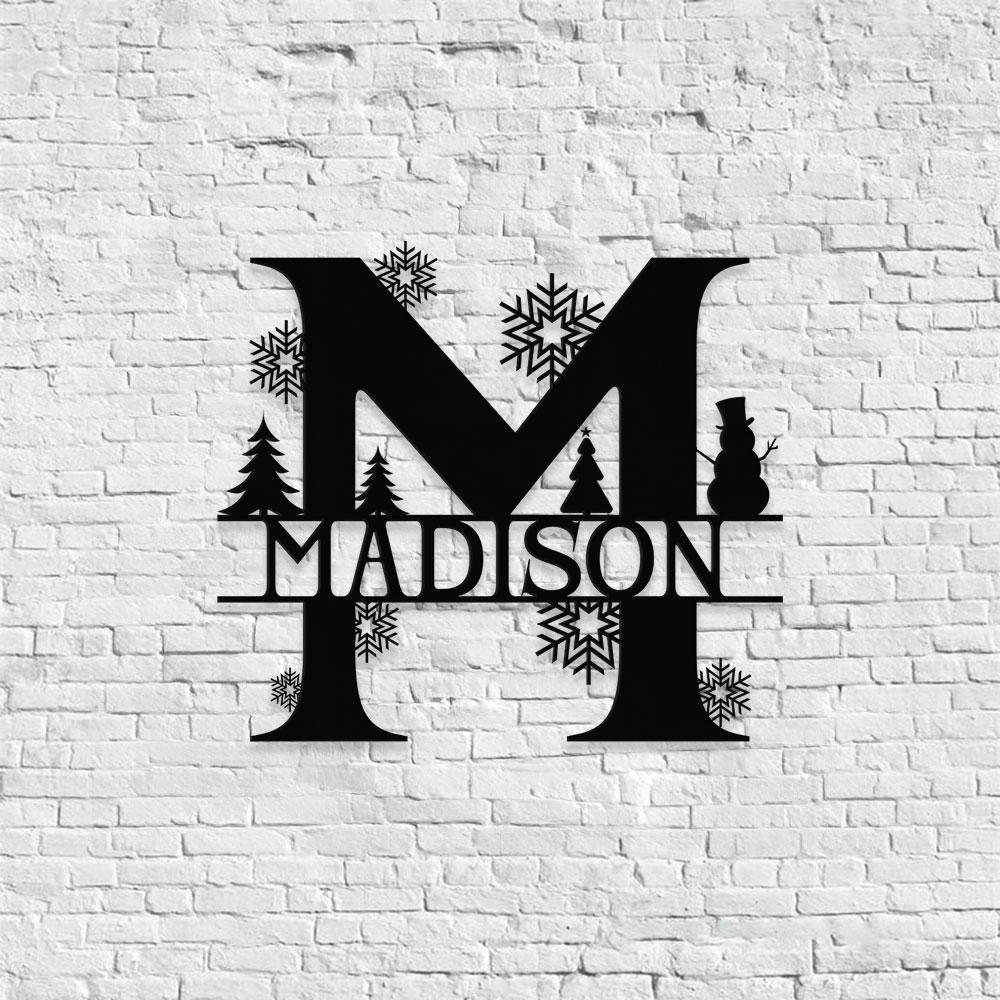 Christmas Monogram Metal Sign, Christmas Name Sign, Personalized Split Letter Last Name, Monogram Wall Sign, Outdoor Door Monogram