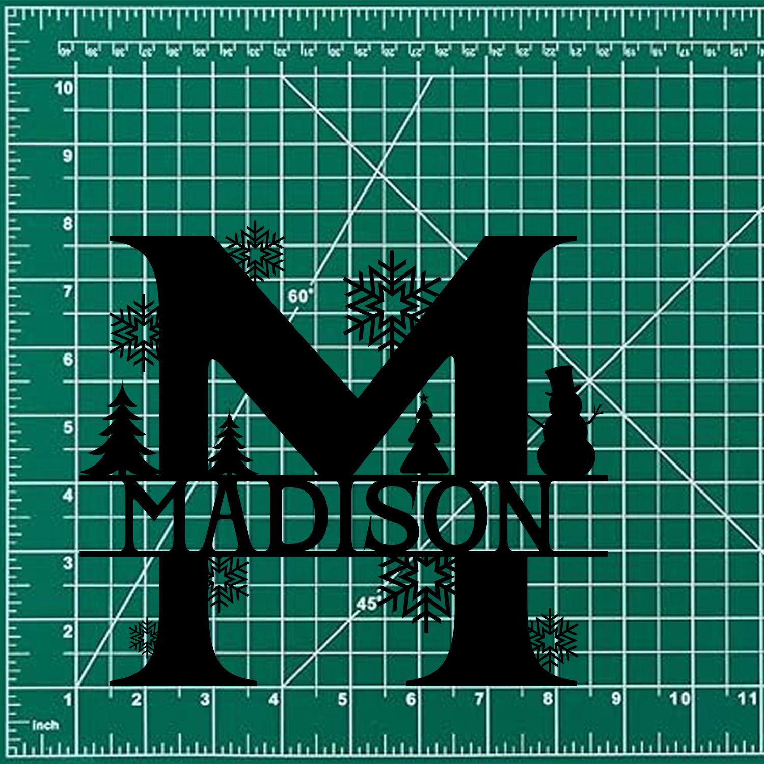 Christmas Monogram Metal Sign, Christmas Name Sign, Personalized Split Letter Last Name, Monogram Wall Sign, Outdoor Door Monogram