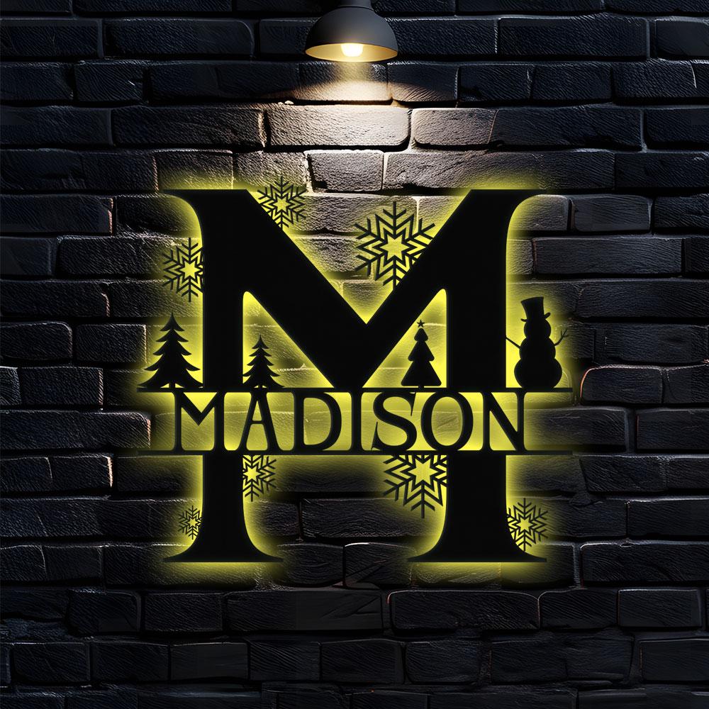 Christmas Monogram Metal Sign, Christmas Name Sign, Personalized Split Letter Last Name, Monogram Wall Sign, Outdoor Door Monogram