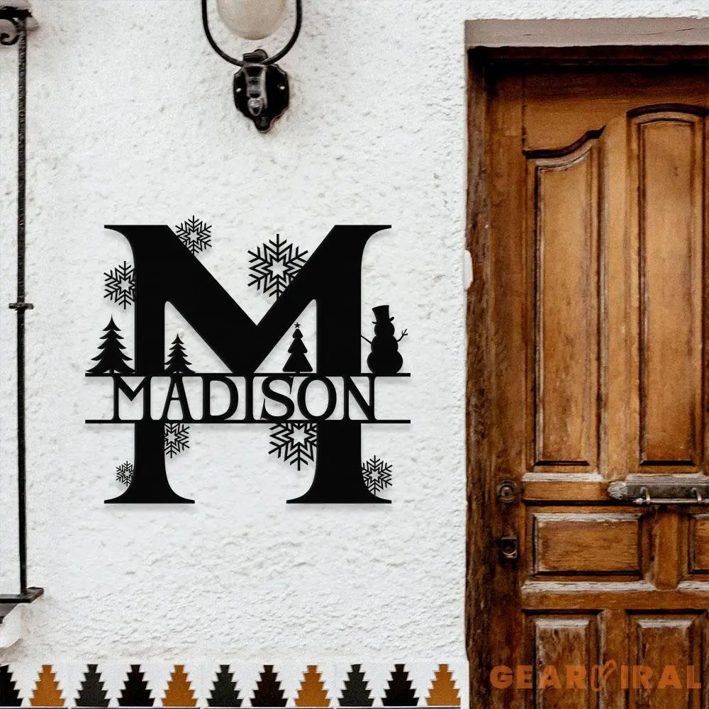 Christmas Monogram Metal Sign Christmas Name Sign Personalized Split Letter Last Name Monogram Wall Sign Outdoor Door