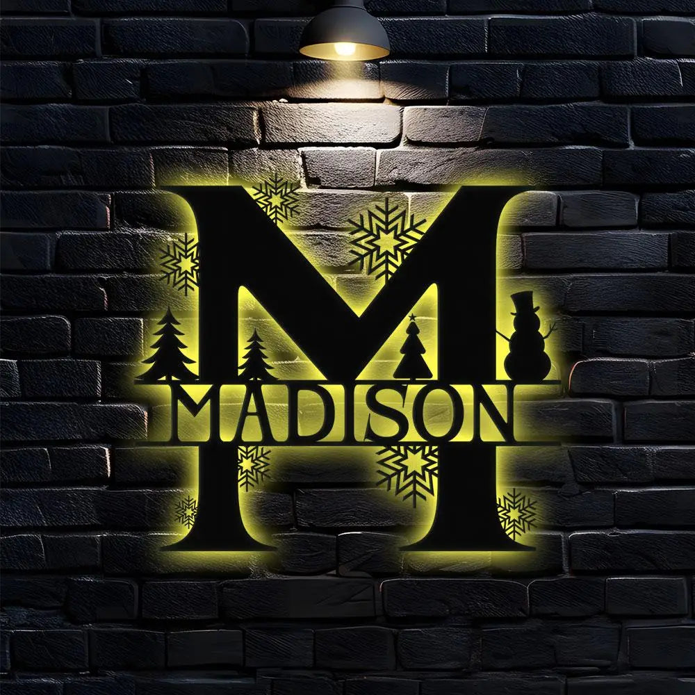 Christmas Monogram Metal Sign Christmas Name Sign Personalized Split Letter Last Name Monogram Wall Sign Outdoor Door