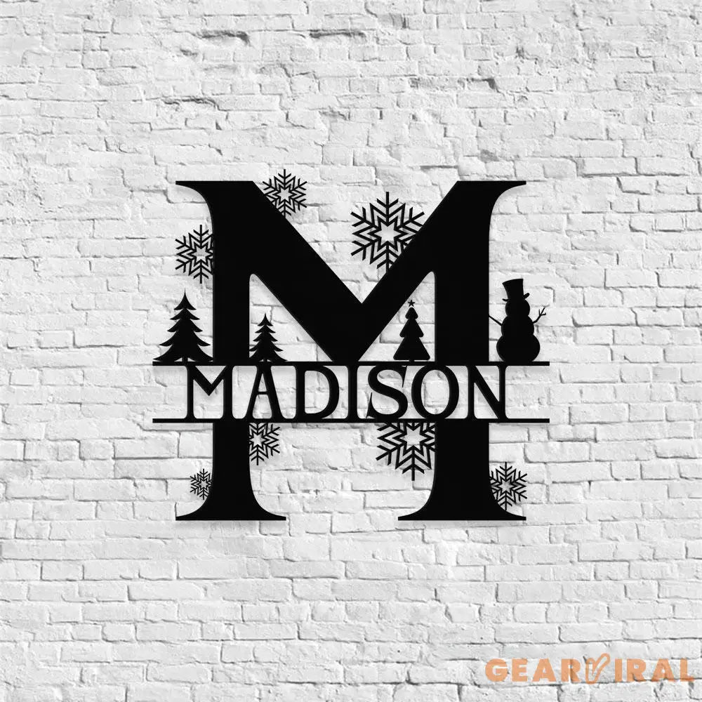 Christmas Monogram Metal Sign Christmas Name Sign Personalized Split Letter Last Name Monogram Wall Sign Outdoor Door