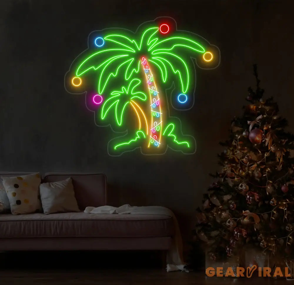 Christmas Palm Tree Neon Sign - Merry Christmas LED Light Palm Tree Christmas Wall Art Festive LED Tree Light Holiday