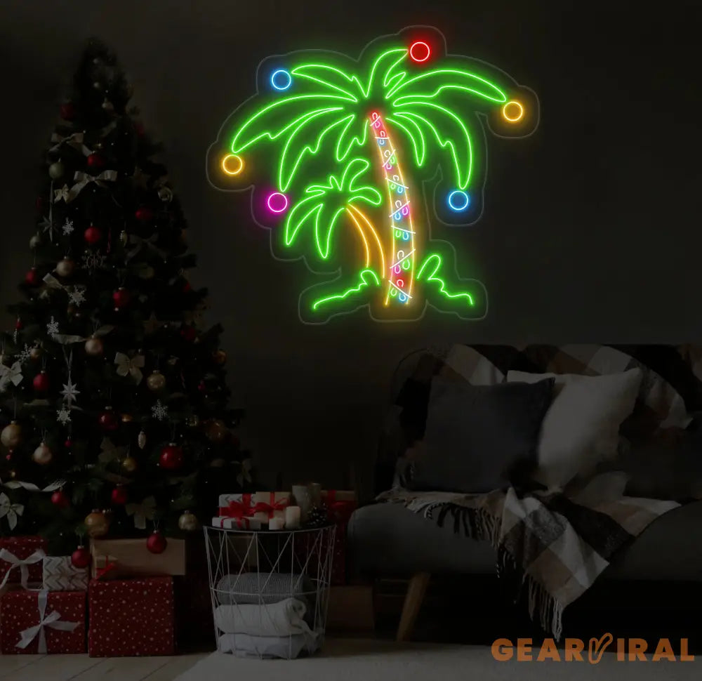 Christmas Palm Tree Neon Sign - Merry Christmas LED Light Palm Tree Christmas Wall Art Festive LED Tree Light Holiday