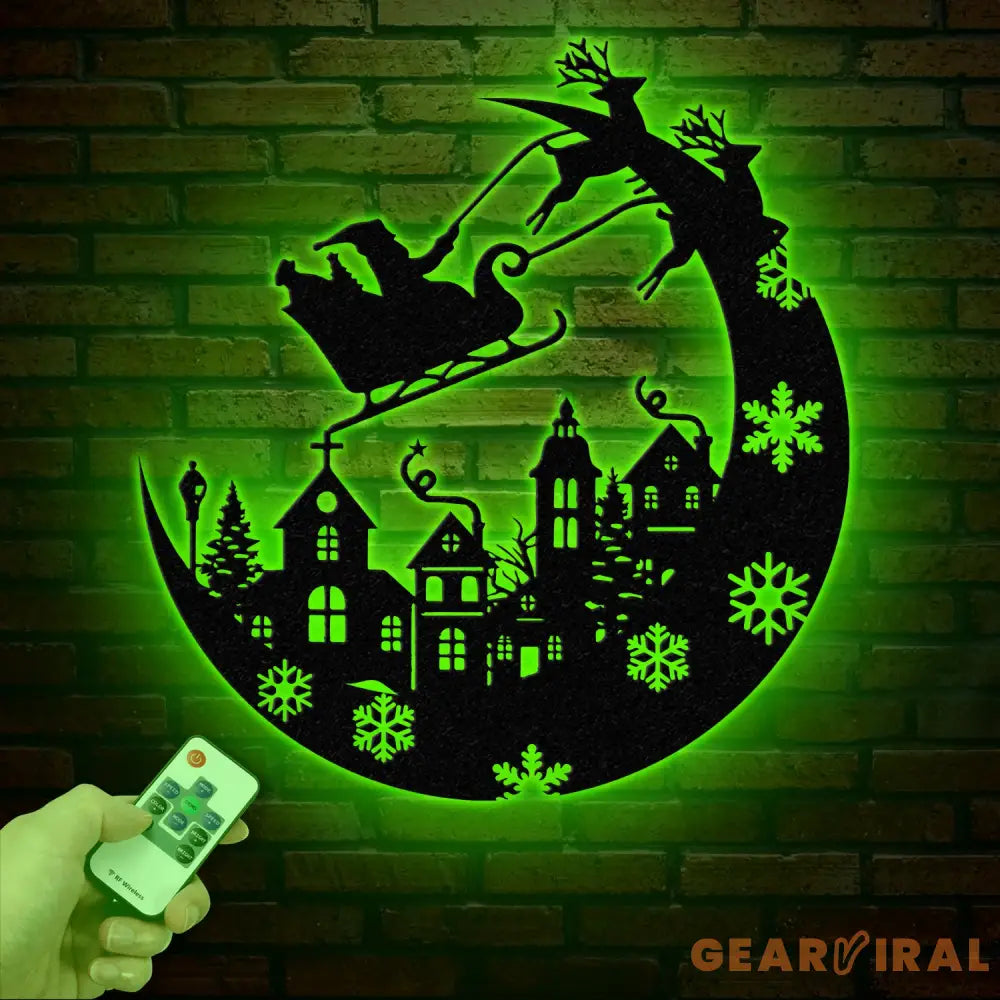 Christmas Sleigh Metal Sign with LED Light – Custom Santa and Reindeer Wall Art – Perfect Holiday Decoration for