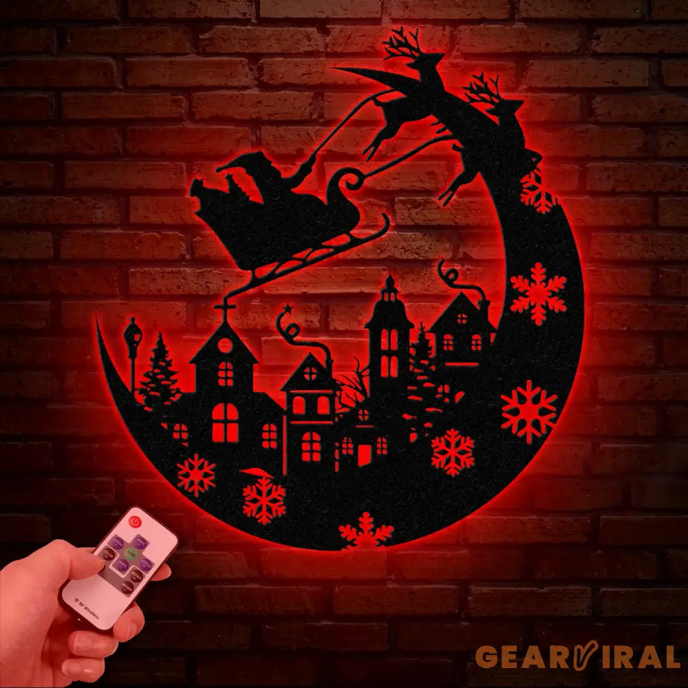 Christmas Sleigh Metal Sign with LED Light – Custom Santa and Reindeer Wall Art – Perfect Holiday Decoration for