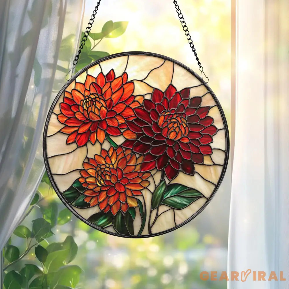 Chrysanthemum Stained Glass Suncatcher Birth Month Flower Window Hanging Gift for Mom or Grandma Floral Birthday or